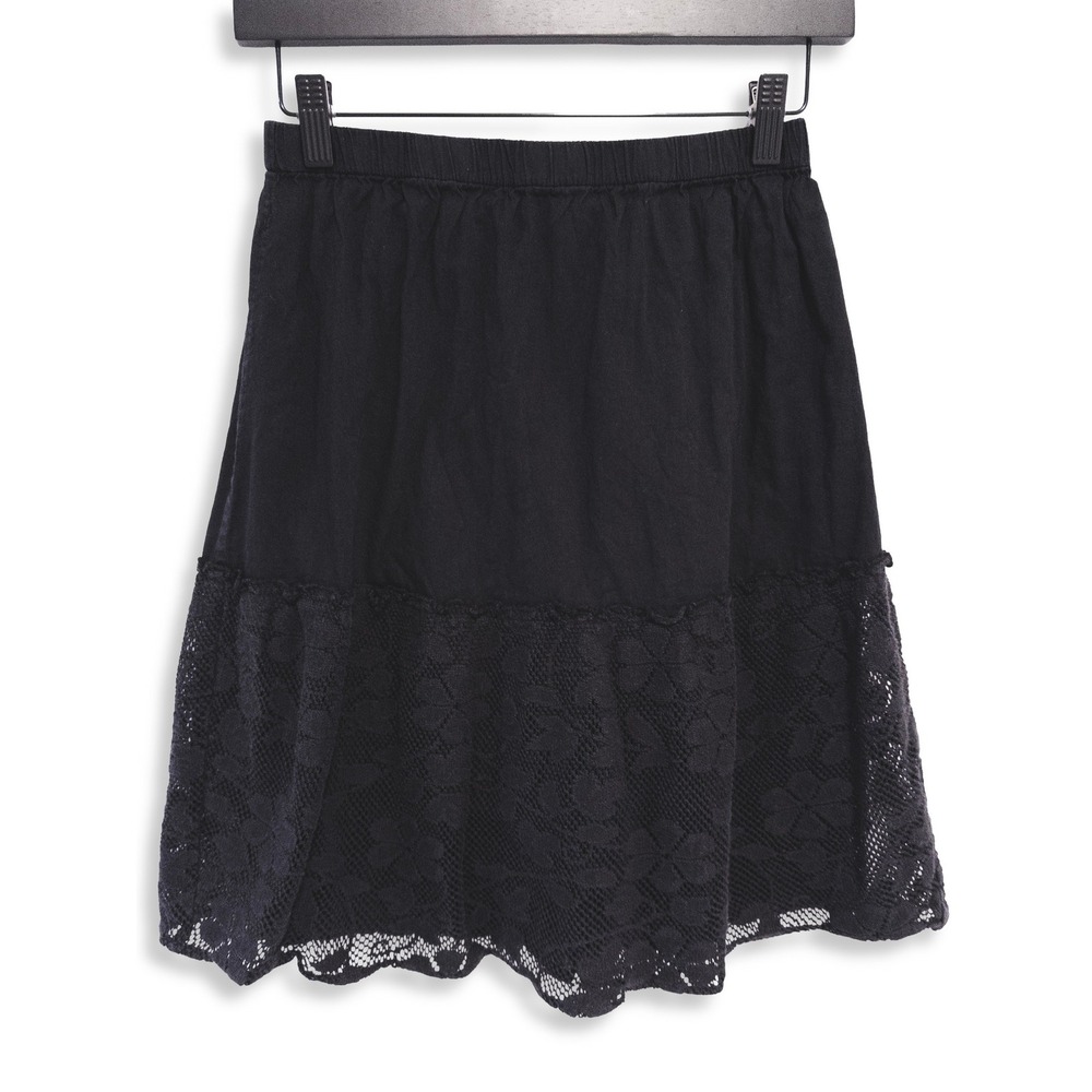 Vanity Skirt Womens Medium Black Lace Trim Elastic Waist Boho A-Line Mini Skirt